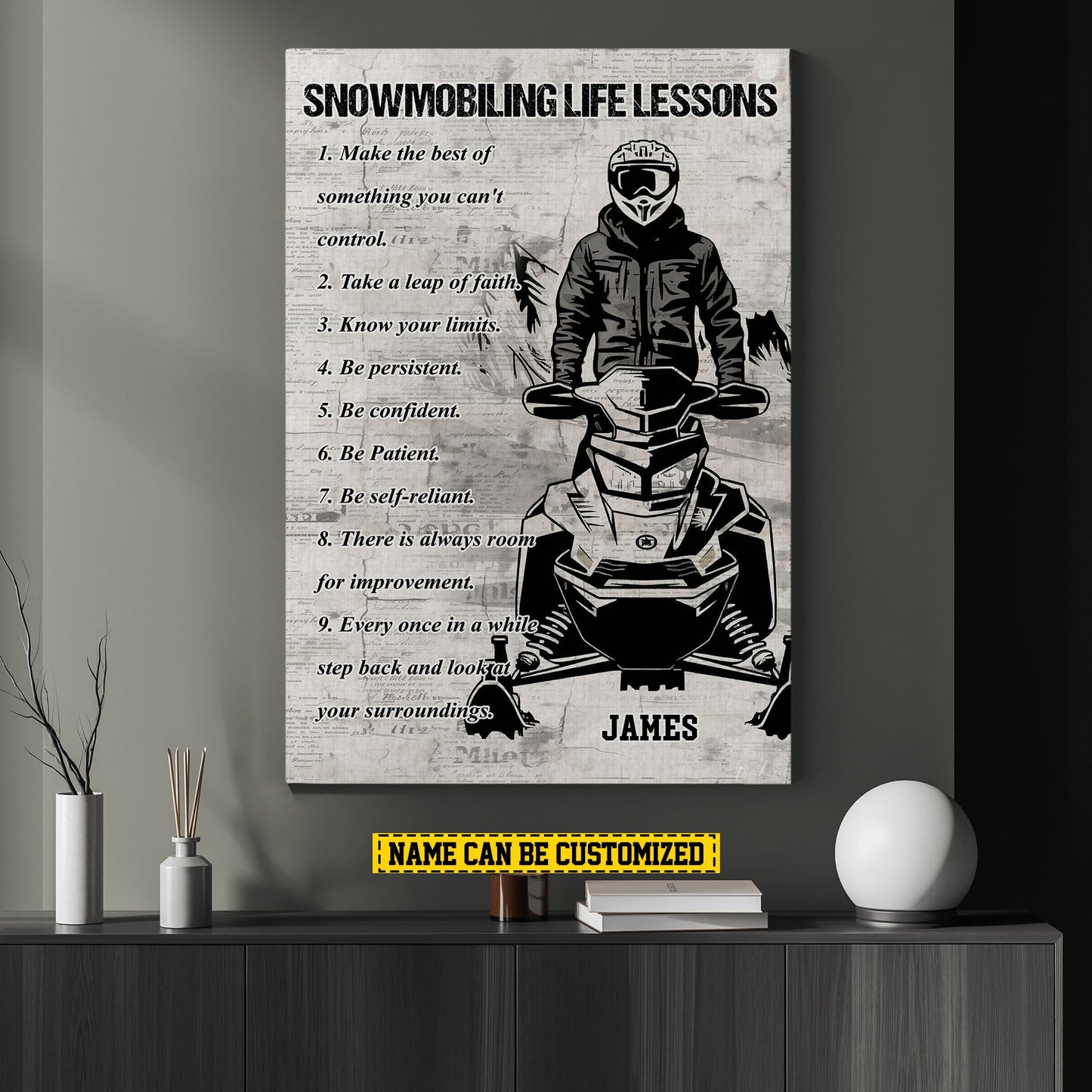 Snowmobiling Life Lessons, Motivational Snowmobiling Canvas Painting, Inspirational Quotes Wall Art Decor, Poster Gift For Snowmobiling Lovers