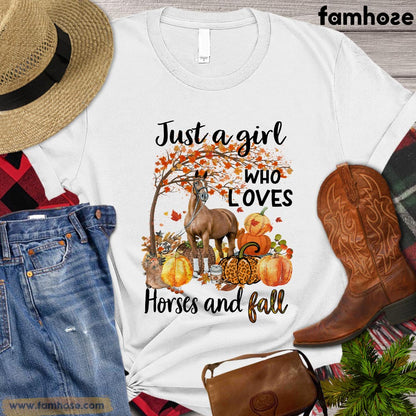 Thanksgiving Horse T-shirt, Just A Girl Who Loves Horses And Fall Thanksgiving Gift For Horse Lovers, Horse Riders, Equestrians