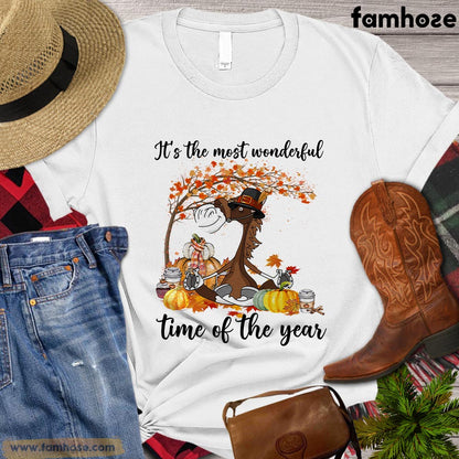 Thanksgiving Horse T-shirt, It's The Most Wonderful Time Of The Year Autumn Leaves Pumpkin Gift For Horse Lovers, Horse Riders, Equestrians