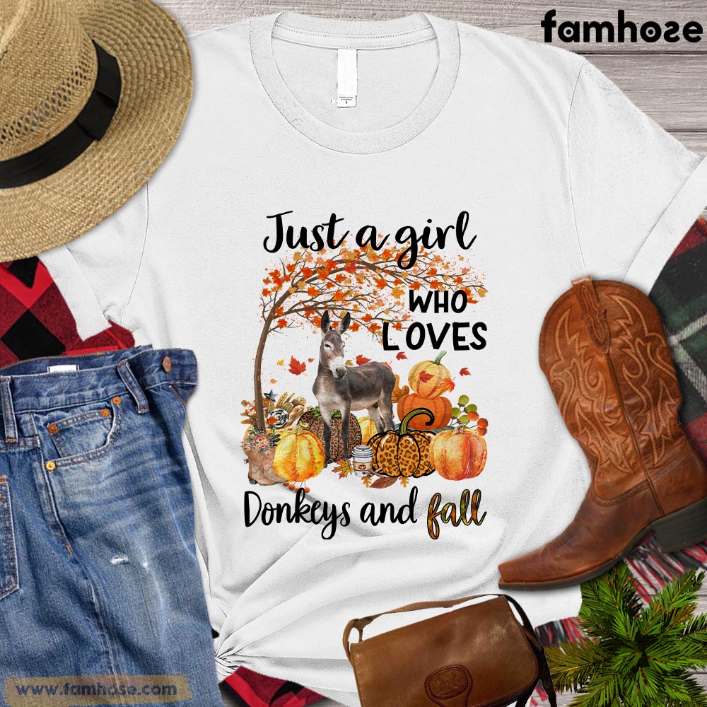 Thanksgiving Donkey T-shirt, Just A Girl Who Loves Donkeys And Fall Thanksgiving Gift For Donkey Lovers, Donkey Farm, Donkey Tees