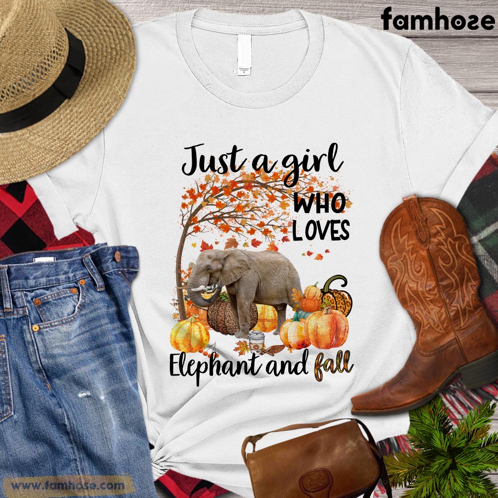 Thanksgiving Elephant T-shirt, Just A Girl Who Loves Elephant And Fall, Thanksgiving Gift For Elephant Lovers, Elephant Tees