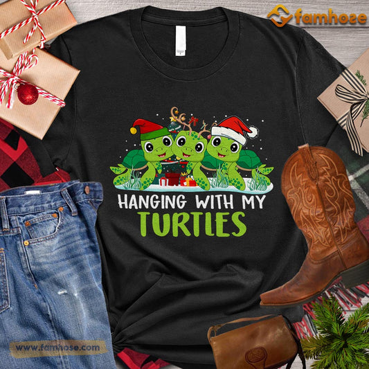 Cute Christmas Turtle T-shirt, Hanging With My Turtles Santa Hats Reindeer Christmas Gift For Turtle Lovers, Turtle Owners