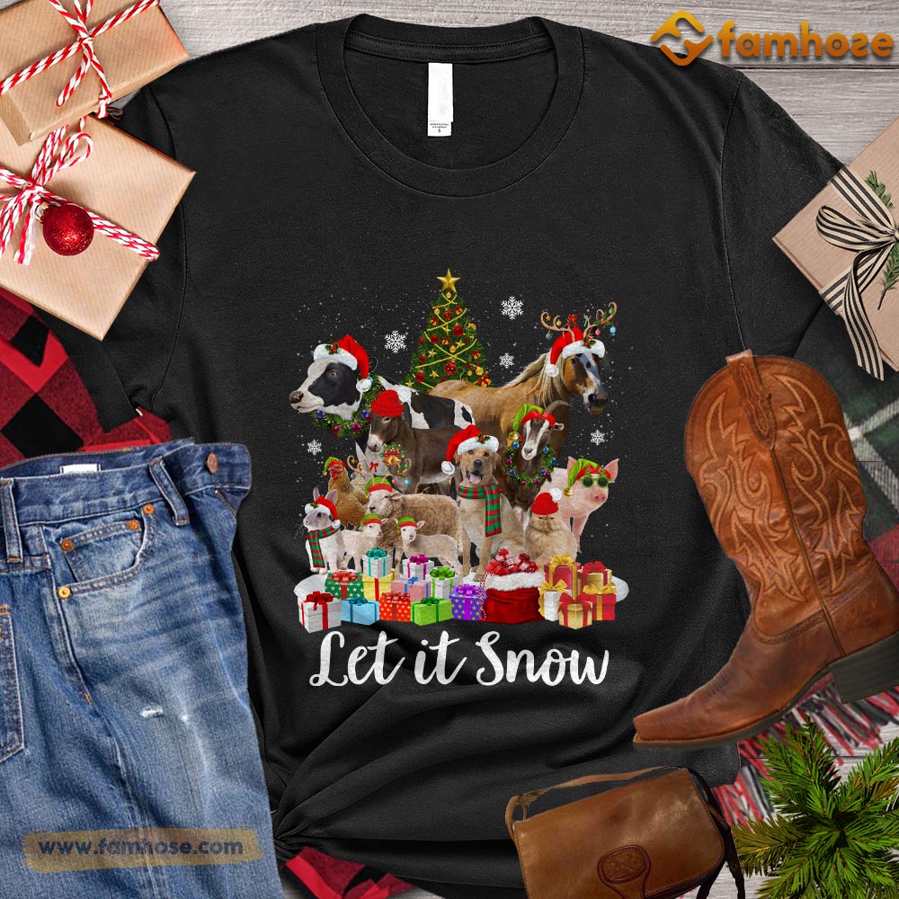 Christmas Farm T-shirt, Let It Snow Christmas Gift For Farmers, Farm Animals