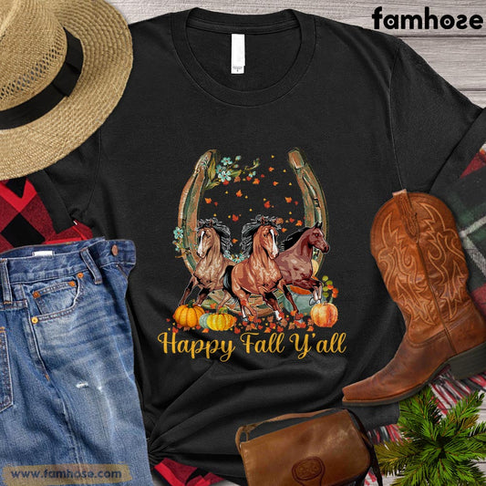 Thanksgiving Horse T-shirt, Happy Fall Yall Horseshoe Pumpkin Thanksgiving Gift For Horse Lovers, Horse Riders, Equestrians