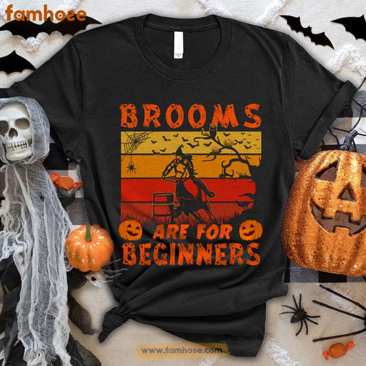 Barrel Racing Halloween T-shirt, Brooms Are For Amateurs Halloween Gift For Barrel Racing Lovers, Horse Riders, Equestrians