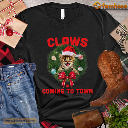 Christmas Cat T-shirt, Claws Is Coming To Town Gift For Cat Lovers, Cat Owners, Cat Tees