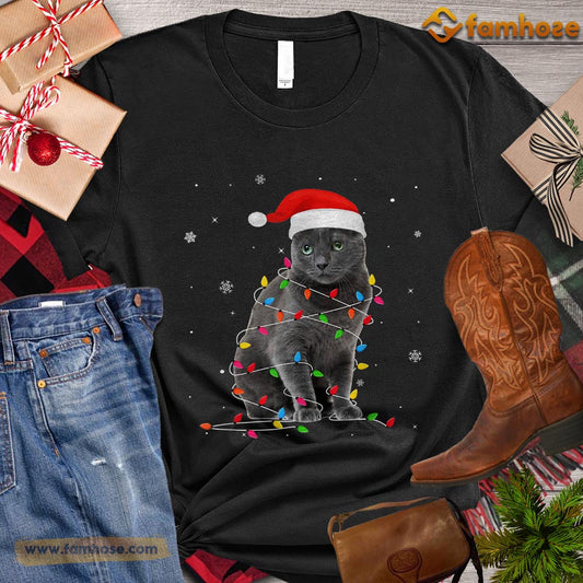 Christmas Cat T-shirt, Cat With String Lights Gift For Cat Lovers, Cat Owners, Cat Tees