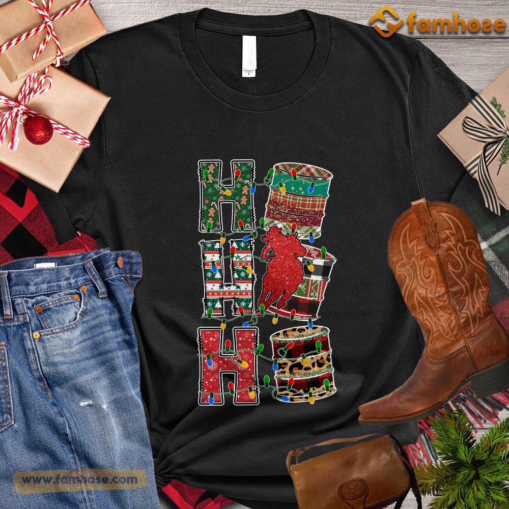 Christmas Barrel Racing T-shirt, Ho Ho Ho Barrel Vintage Gift For Barrel Racing Riding Lovers, Horse Riders, Equestrians