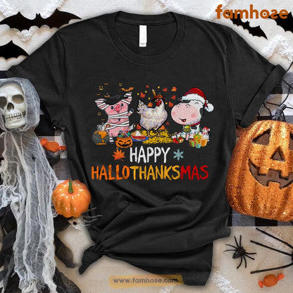 Halloween Farm T-shirt, Happy Hallothanksmas Christmas Thanksgiving  Gift For Farmers, Farm Animals, Farmer Gifts