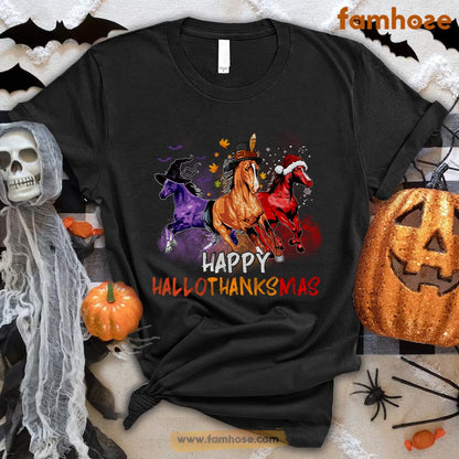 Halloween Horse T-shirt, Happy Hallo Thanks Mas Thanksgiving Christmas Santa Witch Halloween Gift For Horse Lovers, Horse Riders, Equestrians