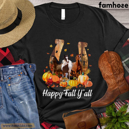 Thanksgiving Horse T-shirt, Happy Fall Yall Thanksgiving Gift For Horse Lovers, Horse Riders, Equestrians