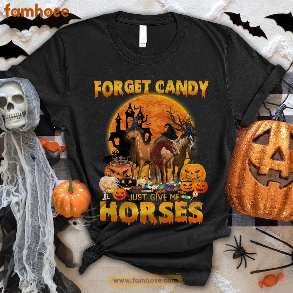 Funny Horse Halloween T-shirt, Forget Candy Gives Me Horses Halloween Gift For Horse Lovers, Horse Riders, Equestrians