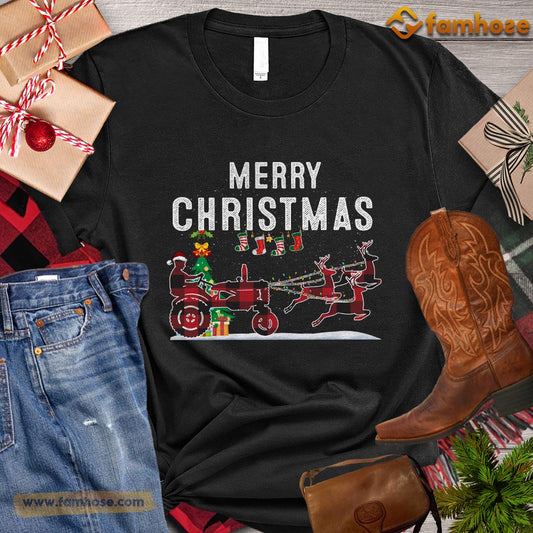 Christmas Tractor T-shirt, Merry Christmas Tractor Deer Pulling Santa Claus Gift For Tractor Lovers, Tractor Farm, Tractor Tees