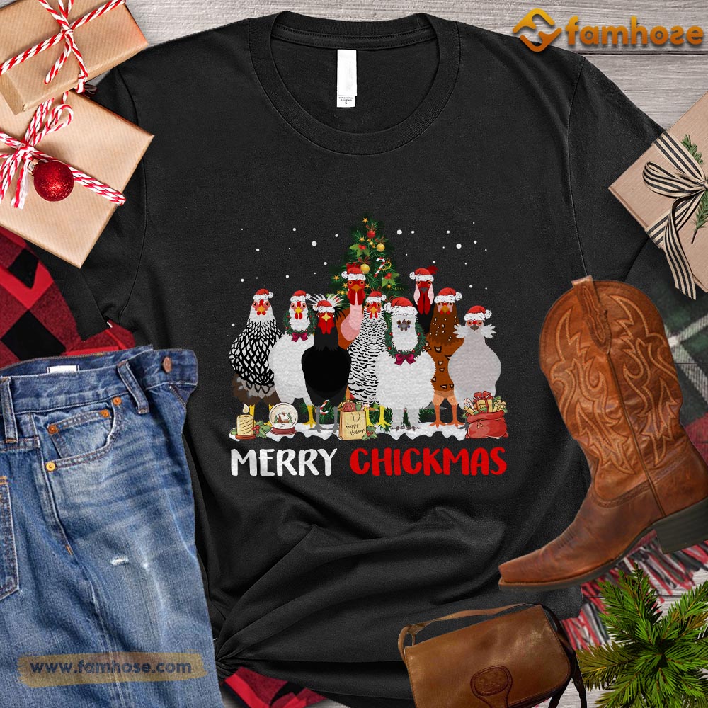 Christmas Chicken T-shirt, Merry Chickmas Chickens Santa Hats Christmas Gift For Chicken Lovers, Chicken Farm, Chicken Tees