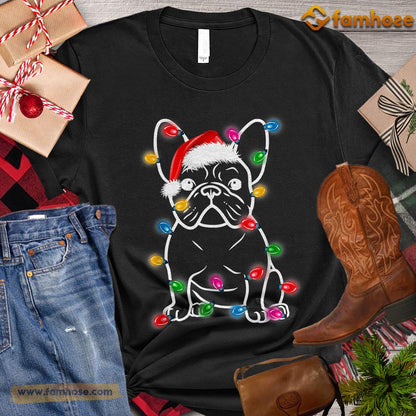 Christmas Dog T-shirt, Dog With Santa Hat String Lights Around Gift For Dog Lovers, Dog Owners, Dog Tees