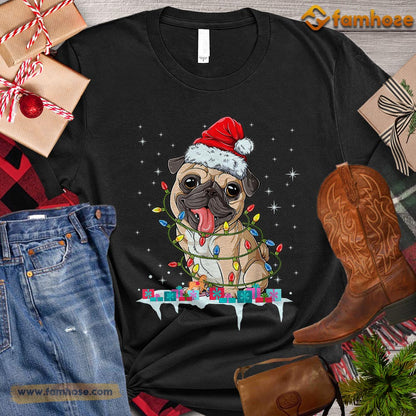 Christmas Dog T-shirt, Cute Pug With Santa Hat Gift For Dog Lovers, Dog Owners, Dog Tees