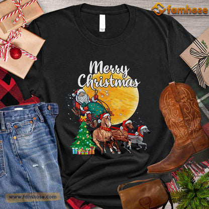 Christmas Horse T-shirt, Horses Pulling Santa Claus Christmas Gift For Horse Lovers, Horse Riders, Equestrians