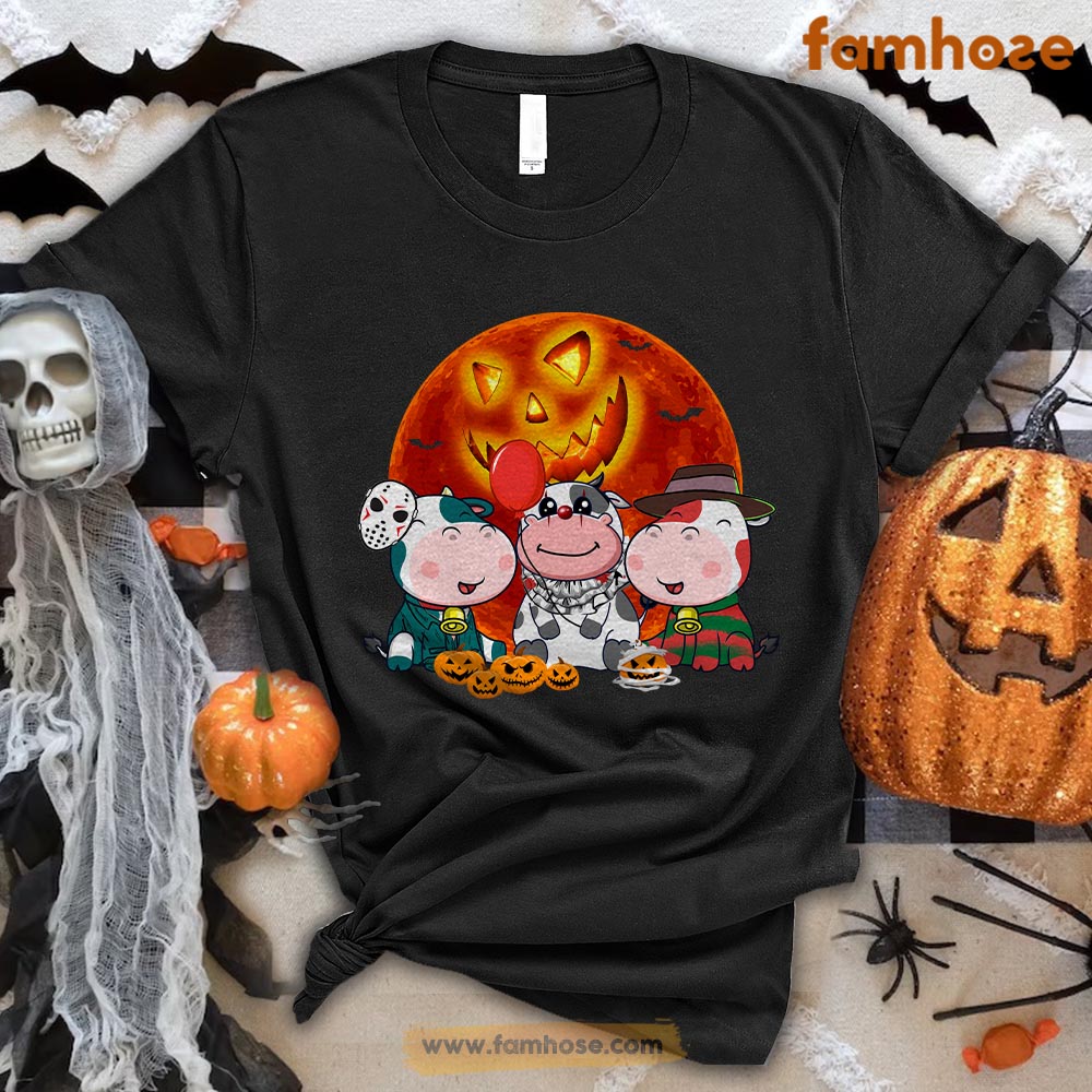 Halloween Cow T-shirt, Costume Horror Movies Character Halloween Gift For Cow Lovers, Cow Farmers, Farmer Gifts