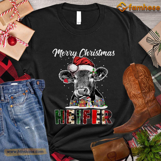 Cool Christmas Cow T-shirt, Merry Christmas Heifer With Santa Hat Gift For Cow Lovers, Cow Farm, Cow Tees