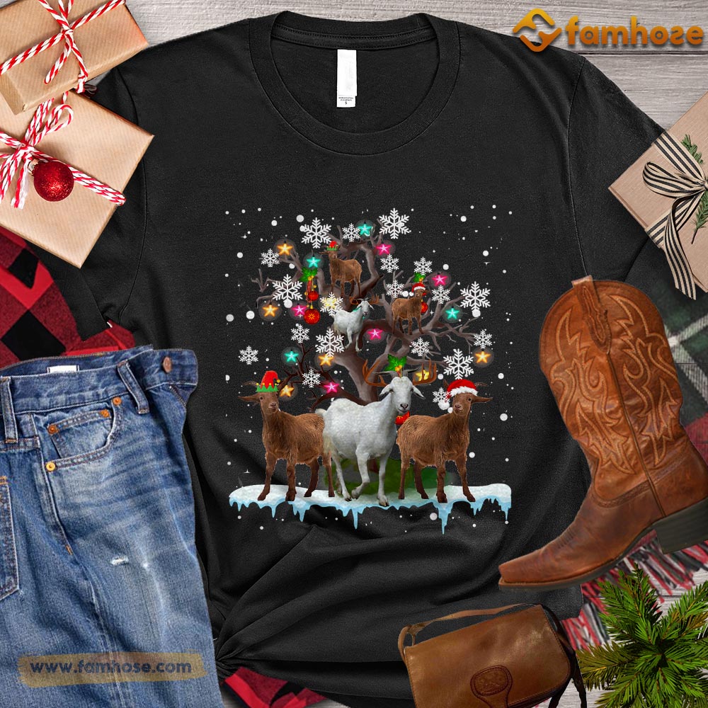 Christmas Goat T-shirt, Cute Goats With Santa Hats Christmas Tree Snowflake Gift For Goat Lovers, Goat Farm, Goat Tees