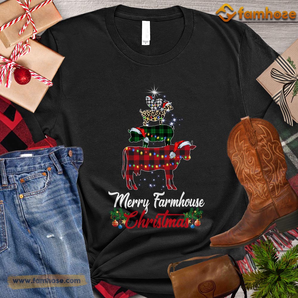 Christmas Farm T-shirt, Merry Famhouse Christmas Gift For Farmers, Farm Animals