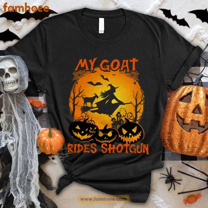 Funny Goat Halloween T-shirt, My Goat Rides Shotgun Halloween Gift For Goat Lovers, Goat Farmers