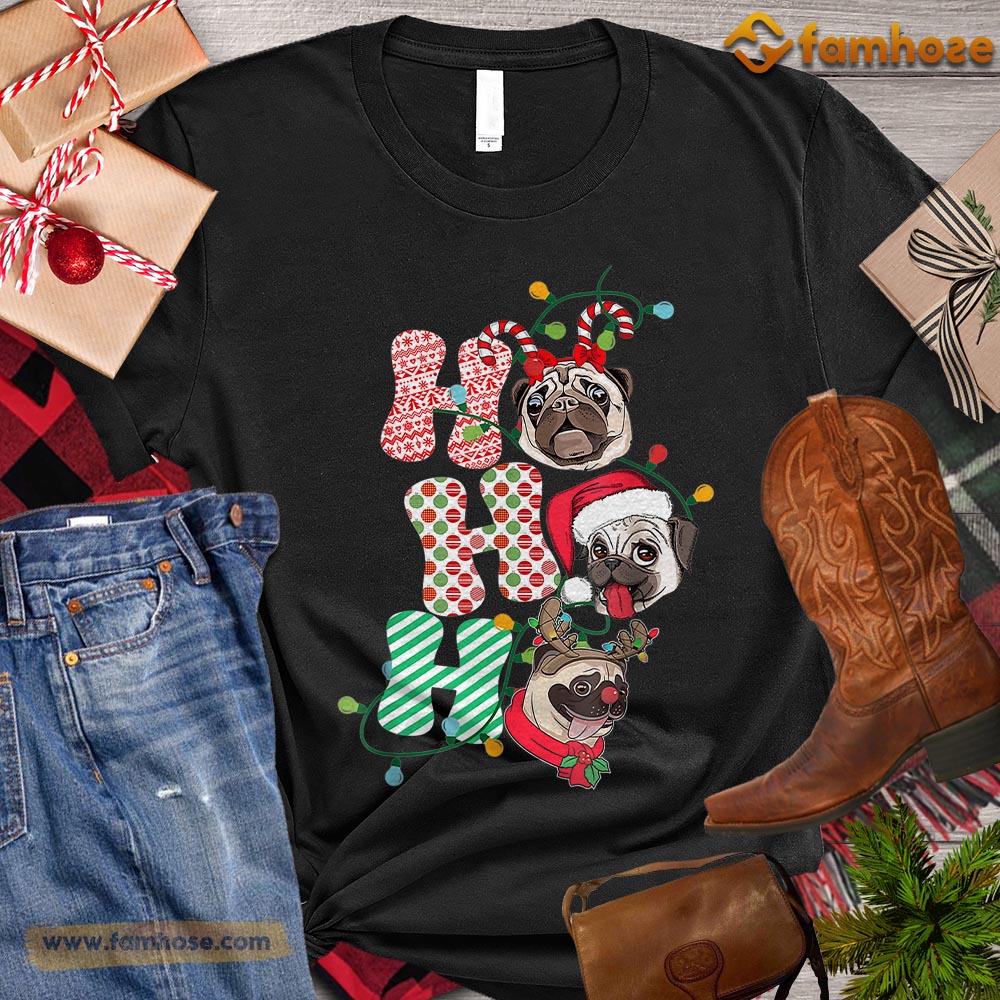 Christmas Dog T-shirt, Ho Ho Ho Dog Reindeer ELF Santa Hat Gift For Dog Lovers, Dog Owners, Dog Tees