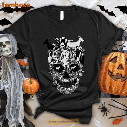 Goat Halloween T-shirt, Goat Costume Skullcap Halloween Gift For Goat Lovers, Goat Farmers