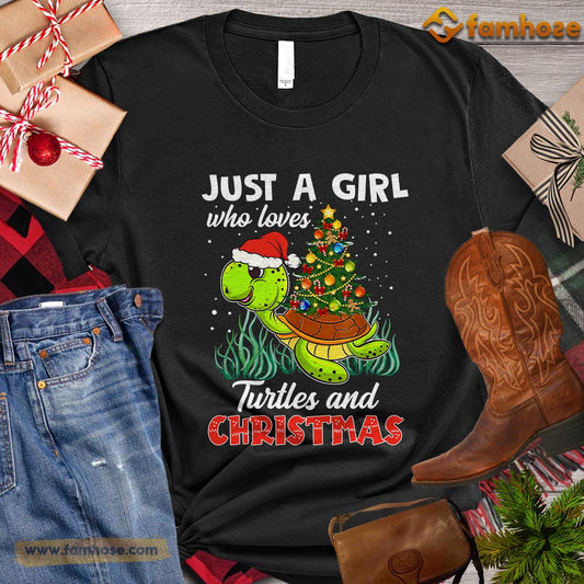 Christmas Turtle T-shirt, Just A Girl Who Loves Turtles And Christmas Gift For Turtle Lovers, Turtle Owners