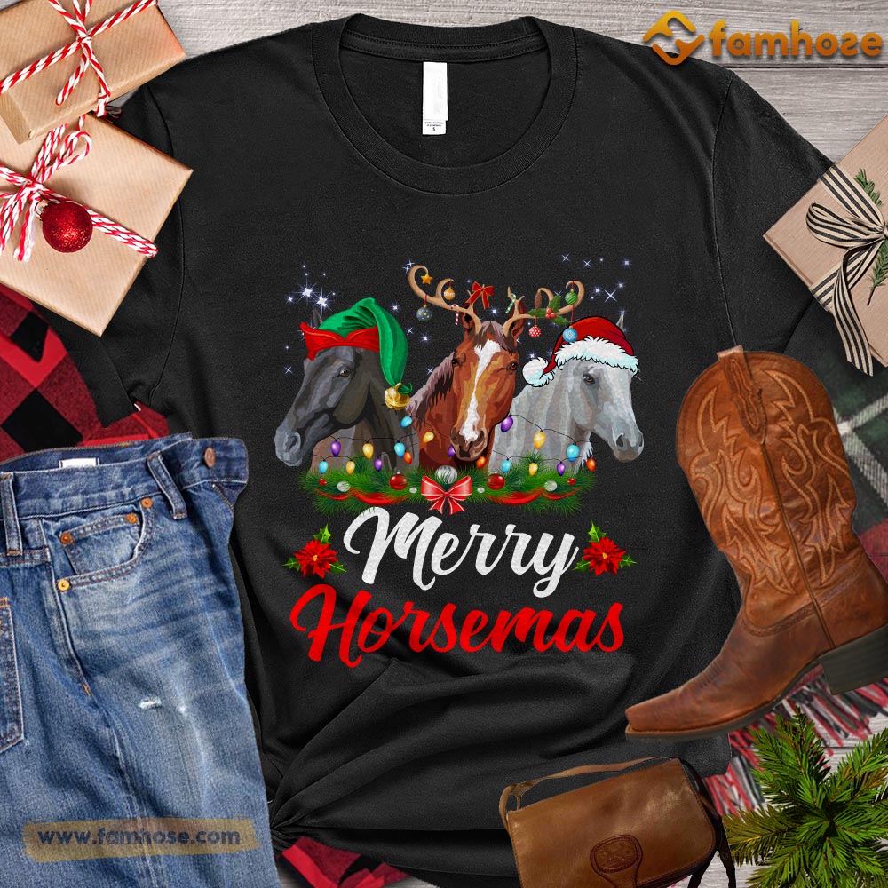 Christmas Horse T-shirt, Merry Horsemas ELF Santa Deer Gift For Horse Lovers, Horse Riders, Equestrians