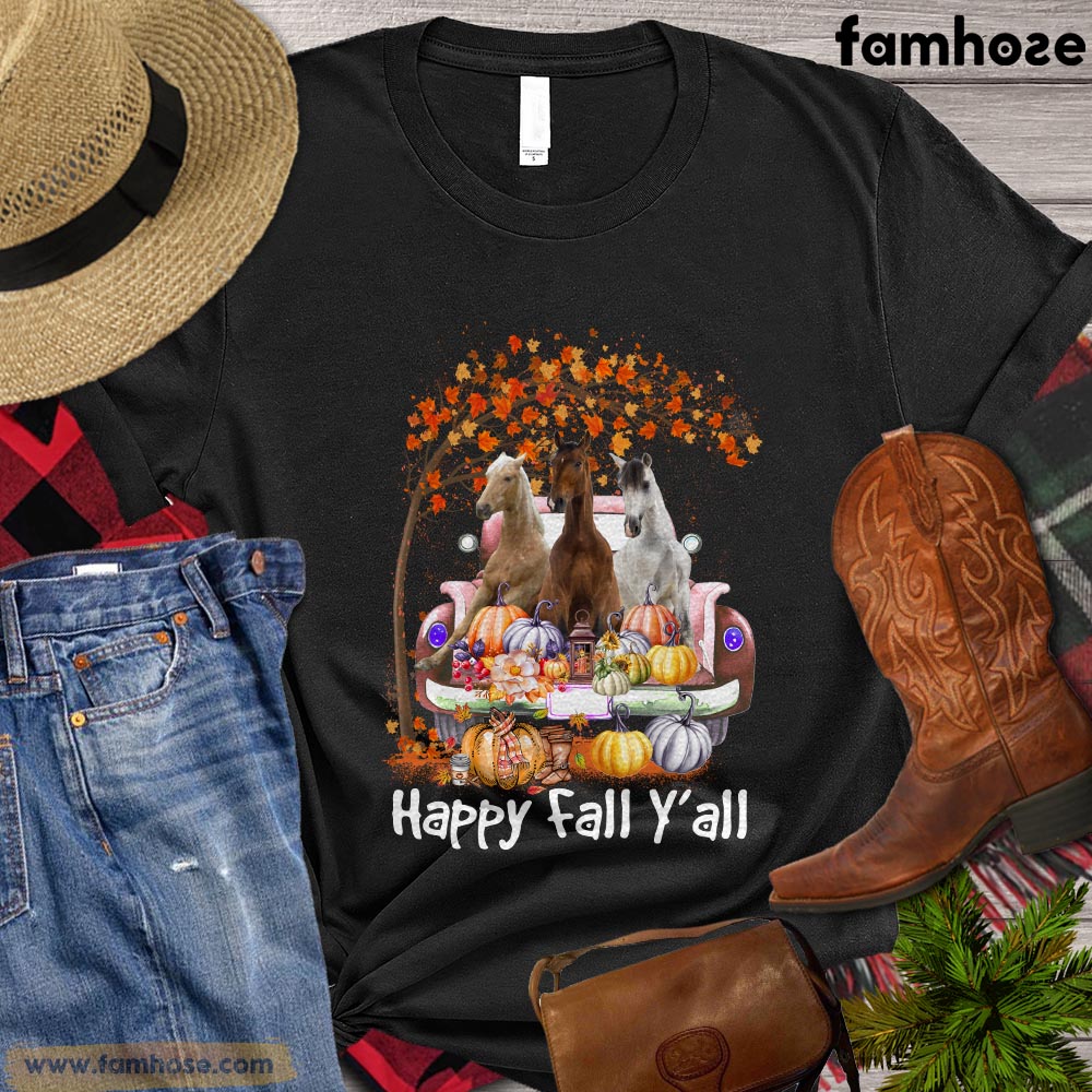 Thanksgiving Horse T-shirt, Happy Fall Yall Pumpkin Horse Thanksgiving Gift For Horse Lovers, Horse Riders, Equestrians