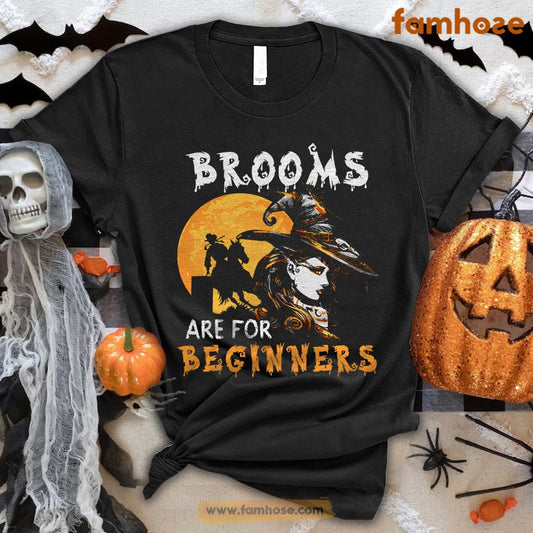 Halloween Barrel Racing T-shirt, Brooms Are For Beginners Halloween Gift For Barrel Racing Lovers, Horse Riders, Equestrians