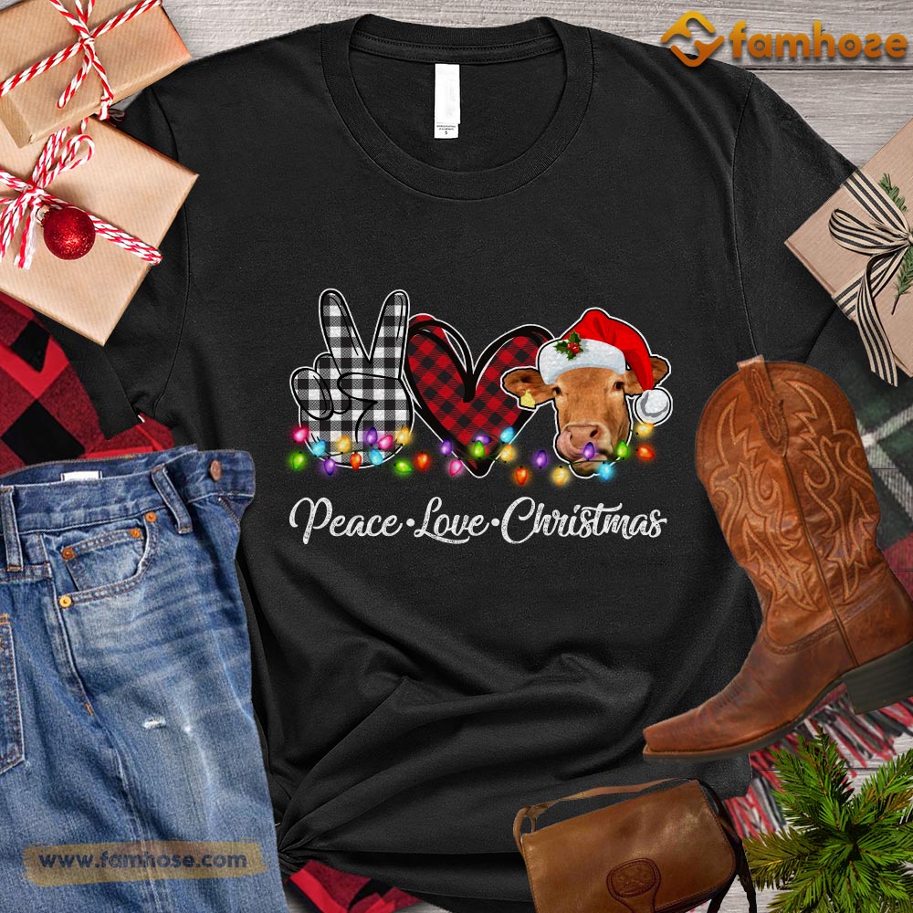 Christmas Cow T-shirt, Peace Love Christmas Gift For Cow Lovers, Cow Farm, Cow Tees