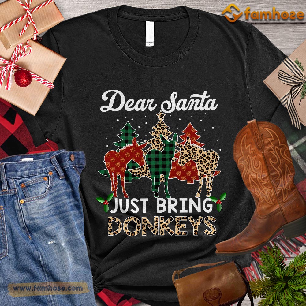 Christmas Donkey T-shirt, Dear Santa Just Bring Donkeys Christmas Tree Donkey ELF Leopard Santa Gift For Donkey Lovers, Donkey Farm, Donkey Tees