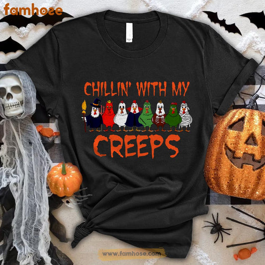 Chicken Halloween T-shirt, Chillin With My Creeps Halloween Gift For Chicken Lovers, Chicken Farmers