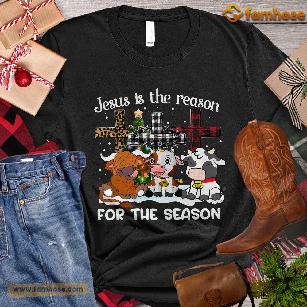 Christmas Cow T-shirt, Jesus Is The Reason For The Season Christmas Gift For Cow Lovers, Cow Farm, Cow Tees