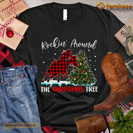 Christmas Cowgirl T-shirt, Rockin Around The Christmas Tree Christmas Gift For Horse Lovers, Horse Riders, Equestrians