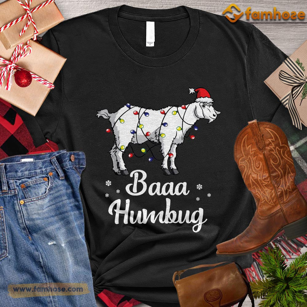 Christmas Goat T-shirt, Baaa Humbug Goat With Santa Hat String Lights Gift For Goat Lovers, Goat Farm, Goat Tees