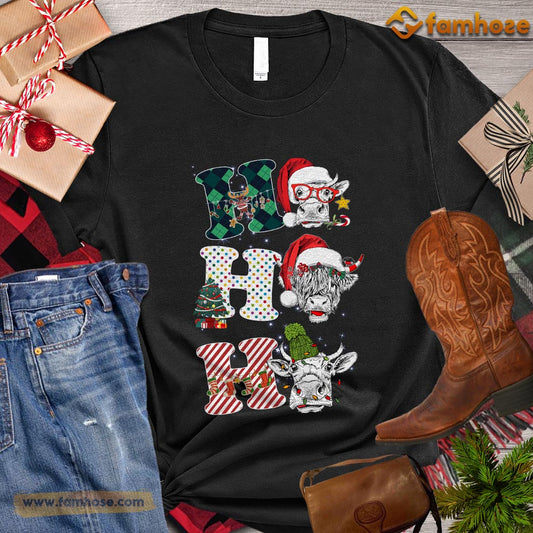 Christmas Cow T-shirt, H H H Santa ELF Deer Gift For Cow Lovers, Cow Tees, Cow Farm