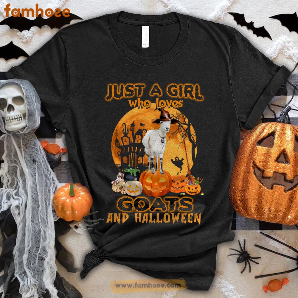 Goat Halloween T-shirt, Just A Girl Who Loves Goats And Halloween Gift For Goat Lovers, Goat Farmers