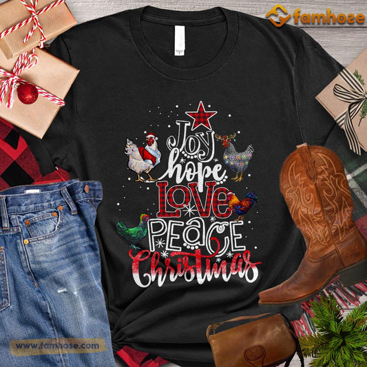 Cute Christmas Chicken T-shirt, Joy Hope Love Peace Christmas Chicken With Santa Hats Gift For Chicken Lovers, Chicken Farm, Chicken Tees