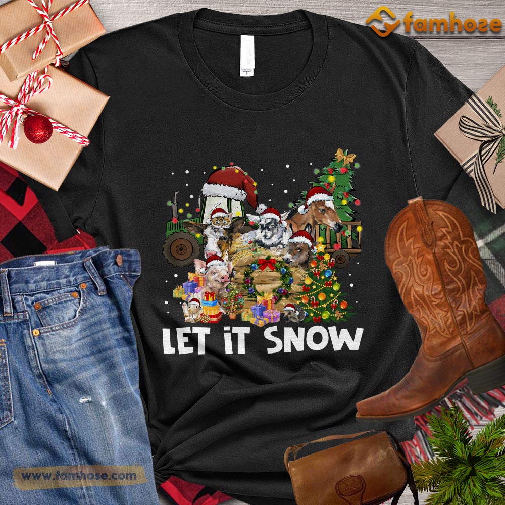 Cute Christmas Farm T-shirt, Let It Snow Christmas Gift For Farmers, Farm Animals