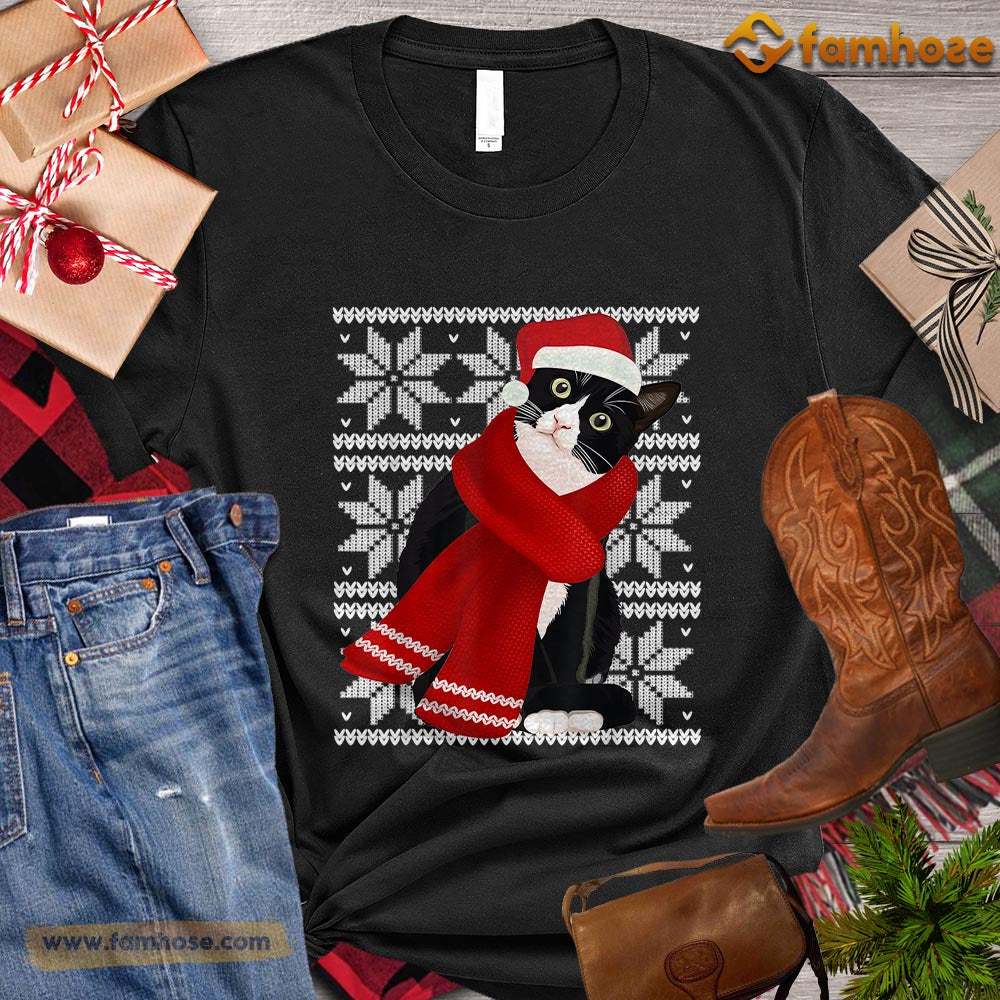 Christmas Cat T-shirt, Ugly Cat With Scarf Santa Gift For Cat Lovers, Cat Owners, Cat Tees