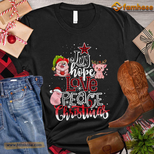 Cute Christmas Pig T-shirt, Joy Hope Love Peace Christmas Pigs With Santa Hats Gift For Pig Lovers, Pig Farm, Pig Tees