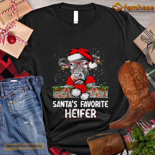 Christmas Cow T-shirt, Santa's Favorite Heifer Christmas Gift For Cow Lovers, Cow Farm, Cow Tees