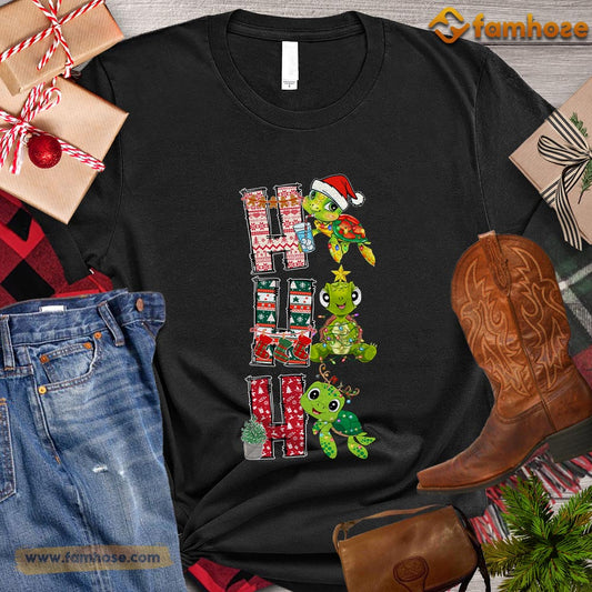 Cute Christmas Turtle T-shirt, Ho Ho Ho Turtle Santa Hat Reindeer Star Christmas Gift For Turtle Lovers, Turtle Owners