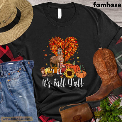 Thanksgiving Horse T-shirt, It's Fall Yall Horse Pumpkin Heart Thanksgiving Gift For Horse Lovers, Horse Riders, Equestrians