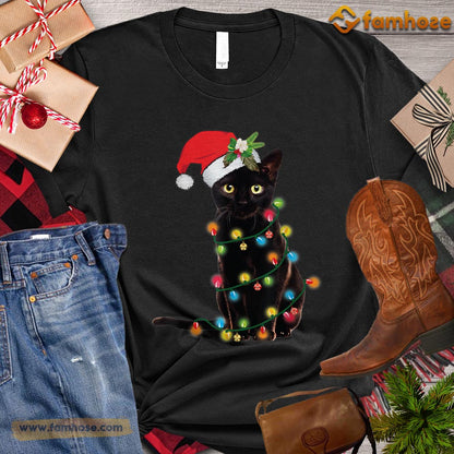 Christmas Cat T-shirt, String Lights With Cat Gift For Cat Lovers, Cat Owners, Cat Tees