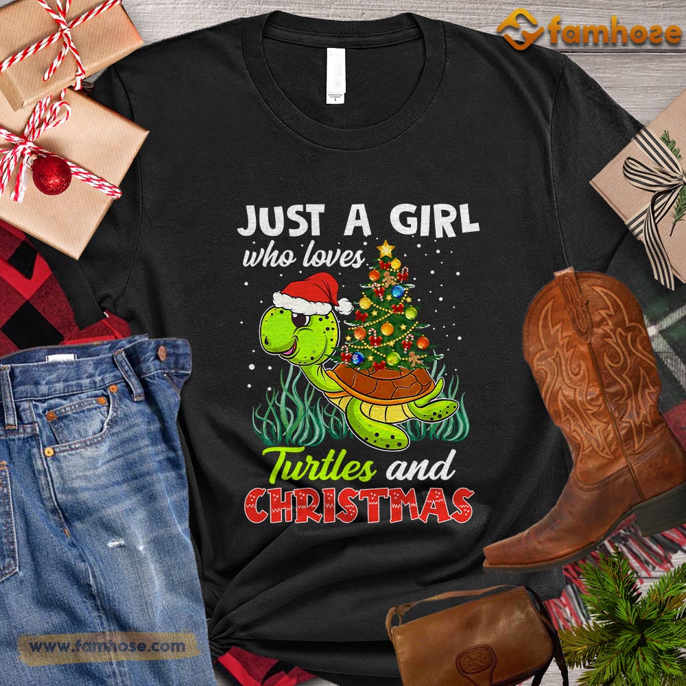 Cute Christmas Turtle T-shirt, Just A Girl Who Loves Turtles And Christmas Gift For Turtle Lovers, Turtle Owners