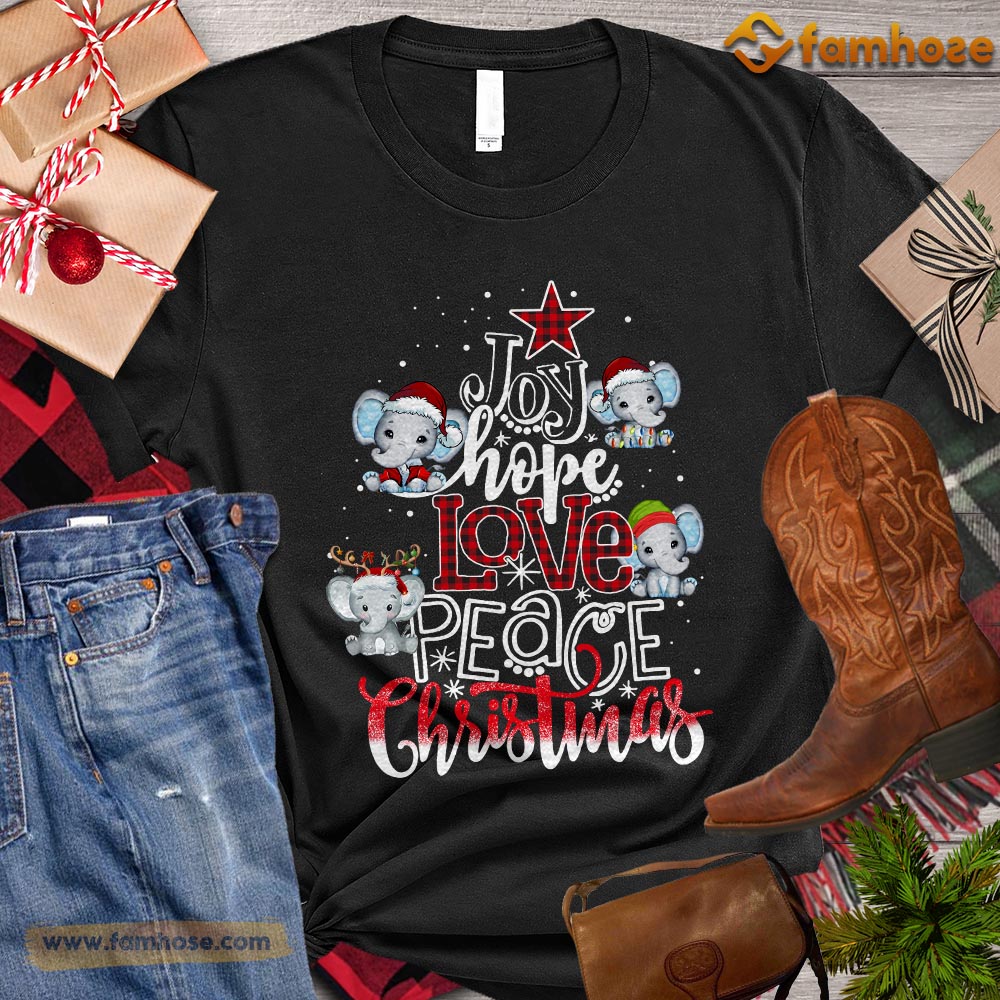 Christmas Elephant T-shirt, Joy Hope Love Peace Christmas Gift For Elephant Lovers, Elephant Farm, Elephant Tees